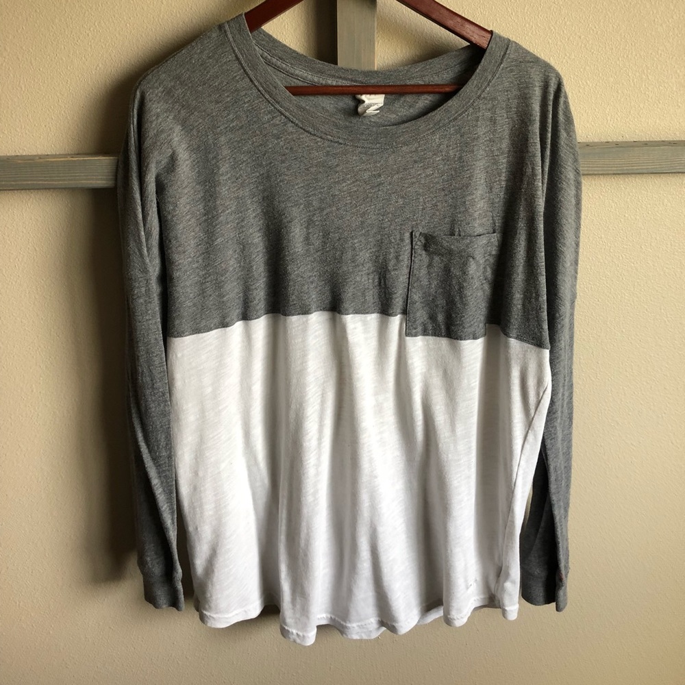 Grey and white Pino brand long sleeve top